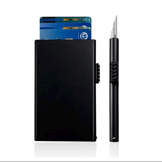 RFID pop-up card holder wallet Pakistan aluminum front view