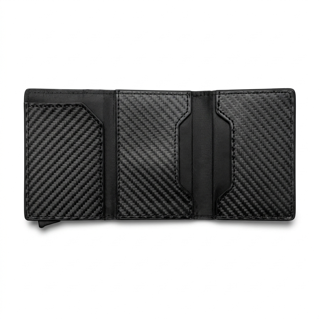 Magnetic popup wallet black Pakistan front view